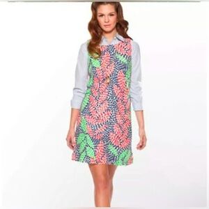 LILLY PULITZER Womens 4 Stephanie Shift Dress Open Call Ikat Leaf Caterpillers